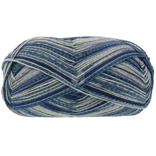 Lana Grossa MEILENWEIT 150 g DENIM MIX 6-fach Sockenwolle 390 m, Farbe:9637 - Hellgrau/Hell-/Mittel-/Dunkel-/Petrol-/Jeansblau von Lana Grossa