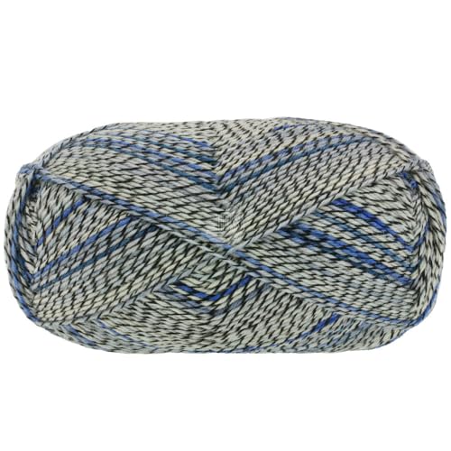 Lana Grossa MEILENWEIT 150 g DENIM MIX 6-fach Sockenwolle 390 m, Farbe:9638 - Hell-/Azur-/Kornblumenblau/Weiß/Schwarz von Lana Grossa