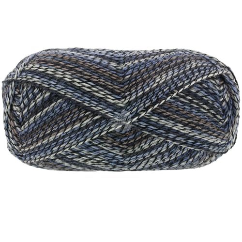 Lana Grossa MEILENWEIT 150 g DENIM MIX 6-fach Sockenwolle 390 m, Farbe:9642 - Hell-/Nachtblau/Schwarz/Weiß/Graubraun von Lana Grossa