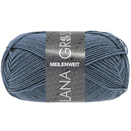 Lana Grossa MEILENWEIT 50 g UNI 4-fach Sockenwolle mit 80% Schurwolle 210 m, Farbe:1415 - Jeansblau von Lana Grossa