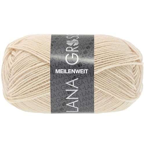 Lana Grossa MEILENWEIT 50 g UNI 4-fach Sockenwolle mit 80% Schurwolle 210 m, Farbe:1417 - Eierschale von Lana Grossa