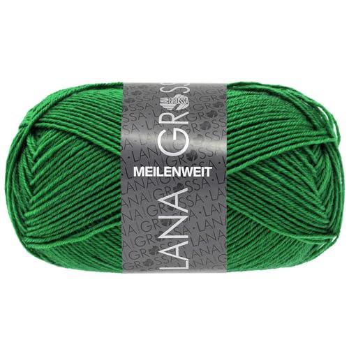 Lana Grossa MEILENWEIT 50 g UNI 4-fach Sockenwolle mit 80% Schurwolle 210 m, Farbe:1418 - Smaragdgrün von Lana Grossa