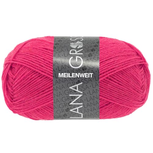 Lana Grossa MEILENWEIT 50 g UNI 4-fach Sockenwolle mit 80% Schurwolle 210 m, Farbe:1420 - Himbeer von Lana Grossa