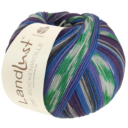 LandLust die Sockenwolle 4-Fach 718 - Blau/Dunkelviolett/Veilchenblau/Weiß/Jade/Dunkelgrau/Jeans Gestreift/mit Jacquard LandLust die Sockenwolle 4-Fach 718 - Blau/Dunkelviolett/Veilchenblau/Weiß/Jade/Dunkelgrau/Jeans Gestreift/mit Jacquard von Lana Grossa