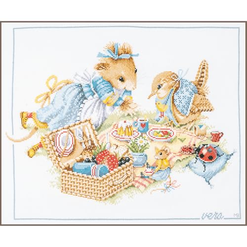 Lanarte Kreuzstich-Kits, komplett, Wandkunst, DIY, Picknick, mit Vera, Bastelset für Erwachsene, kreatives Geschenk, ca. 49 x 39 cm, Kreuzstich-Stickerei von Lanarte