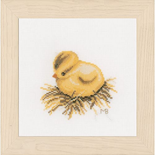 Lanarte Kreuzstich Stickpackungen, Deko Bild im Kreuzstich Set vorgedruckt mit Stickbild auf 100% Baumwoll Stoff und Stickgarn, Stickvorlagen 13 x 13 cm mit Anleitung, Chick, von Lanarte