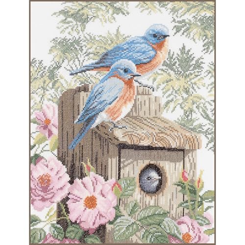 Lanarte Zählmusterpackung Blaue Vögel Zählstoff Kreuzstichpackung, Baumwolle, Mehrfarbig, 29 x 39 x 0.3 cm von Lanarte