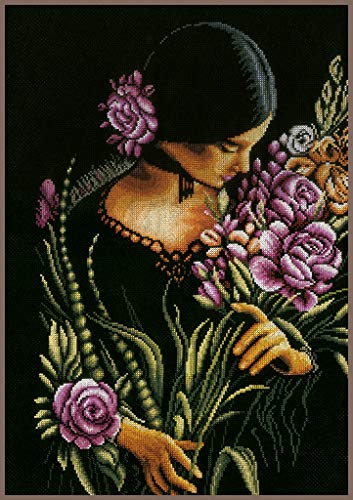Lanarte Zählmusterpackung Frau mit Blumen Aida Kreuzstichpackung, Baumwolle, Mehrfarbig, 34 x 49 x 0.3 cm von Lanarte