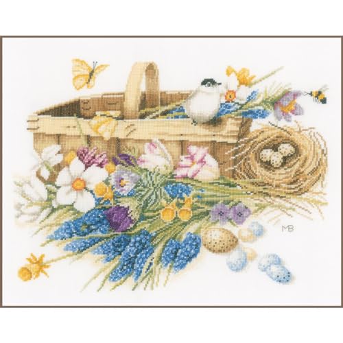 Lanarte Zählmusterpackung Frühjahrsblumen Aida Kreuzstichpackung, Baumwolle, Mehrfarbig, 39 x 32 x 0.3 cm von Lanarte