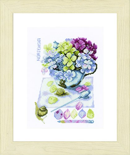 Lanarte Zählmusterpackung Hortensie Baumwolle Zählstoff Kreuzstichpackung, Mehrfarbig, 20 x 28 x 0.3 cm von Lanarte