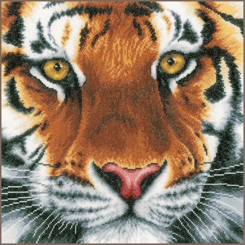 Lanarte Zählmusterpackung Tiger Zählstoff Kreuzstichpackung, Baumwolle, Mehrfarbig, 35 x 34 x 0.3 cm von Lanarte