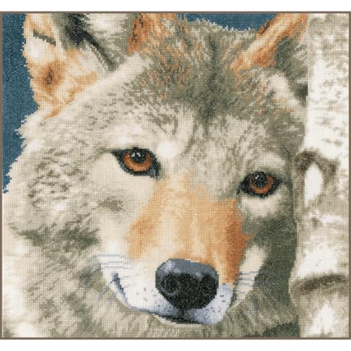 Lanarte Zählmusterpackung Wolf Zählstoff Kreuzstichpackung, Baumwolle, Mehrfarbig, 35 x 35 x 0.3 cm von Lanarte