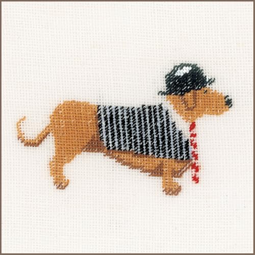 Lanarte Kreuzstich Stickpackungen Gezählter Kreuzstichbilder Set Hund IN Melone Wanddekoration Handarbeit Set für Erwachsene 9 x 9 cm DIY Deko Bastelset Handwerker Kreative Geschenkset von Lanarte