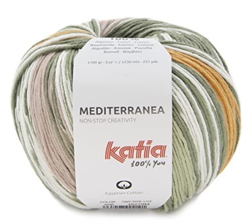 Katia Mediterranea color 406, 100g Baumwollgarn, Sommerwolle mit Jacquard Farbverlauf zum Stricken oder Häkeln von Lanas Katia