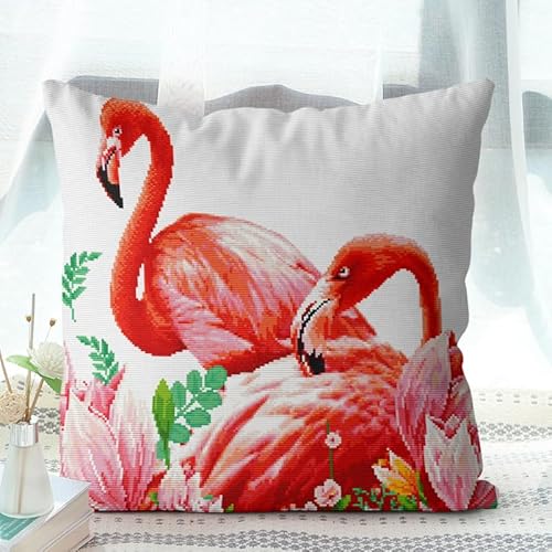 Lanattery 11ct Kreuzstich Kissen Set Kreuzstichset, Leinwand-Stickset Für Anfänger, Für Wohnzimmer, Schlafzimmer, Dekoration,Tier-Flamingo45*45cm von Lanattery