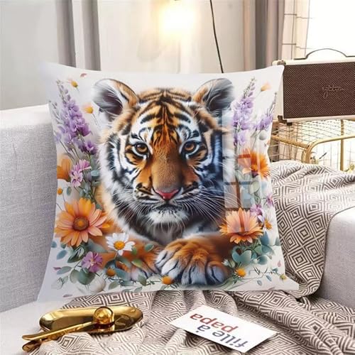 Lanattery 11ct Kreuzstich Kissen Set Kreuzstichset, Leinwand-Stickset Für Anfänger, Für Wohnzimmer, Schlafzimmer, Dekoration,Tier Tiger45*45cm von Lanattery