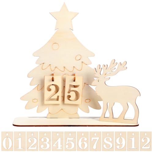 Weihnachts-Countdown-Kalender 2024, DIY-Weihnachts-Adventskalender 2024, Holz-Weihnachtsschmuck, farbiger Weihnachts-Countdown-Block für Heimdekoration (Weihnachtsbaum) von Lancry