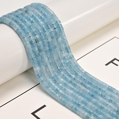 154 Stück 2 x 4 mm natürliche Aquamarin-Kristallperlen, Heishi-Scheibe, Edelstein, DIY-Perlen für Armbänder, Schmuckherstellung, Handwerk von Land Long