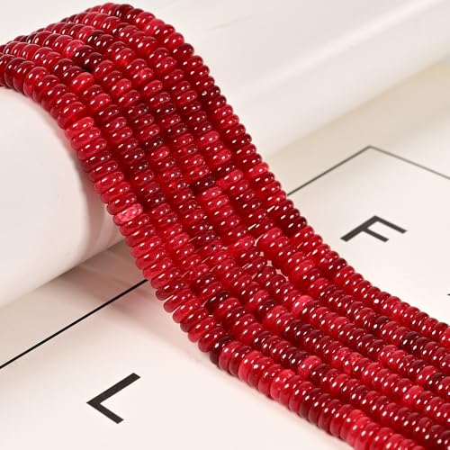 Land Long 167 Stück 2 x 6 mm rot gefärbte Jadestein-Perlen glatte Rondelle-Edelsteinperlen für Schmuckherstellung, Halsketten, Basteln, Armbänder von Land Long