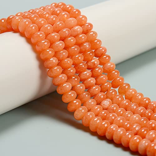 Land Long 76 Stück 5 x 8 mm orange gefärbte Jadestein-Perlen glatte Rondelle-Edelsteinperlen für Schmuckherstellung, Halsketten, Basteln, Armbänder von Land Long