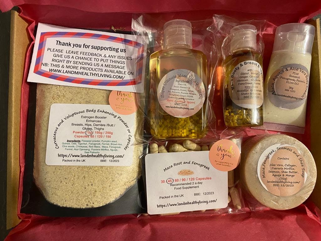 Maca Love Your Body Paket Inc Aloe Cream, Oil, Powder, Fenugreek Kapseln & Maca, Fenugreek Und Shea Soap Bar von LandMHealthyLiving