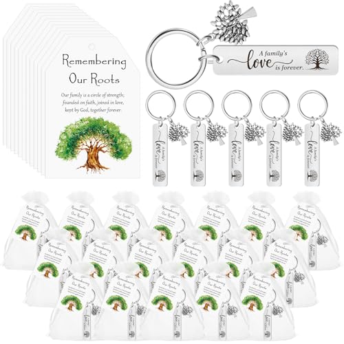 Landical 18 Sets Familien-Partygeschenke für Gäste, 18 Stammbaum-Schlüsselanhänger, 18 Feierkarten, 18 Organza-Beutel, Familientreffen, Geschenke für Gäste, Souvenirs, Party von Landical