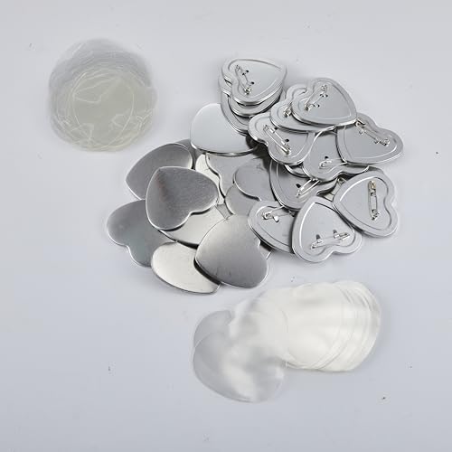 Landical 200 Sets von Blanko-Herz-Knopfteilen, 5,7 cm, Valentinstag-Button Maker Zubehör für Button Maker Maschine, DIY Herz Abzeichen inklusive Metall obere Abdeckung und untere Abdeckung mit Pin, von Landical