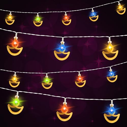 Landifor 3 m Diwali-Lichterkette, indisches Thema, Festival der Lichterkette, 20 LEDs, bunte Dīpāvali-Hängeleuchte, Diwali-Flammenförmige Lampen für Deepavali, indisches Thema, Diwali, Puja-Dekor von Landifor