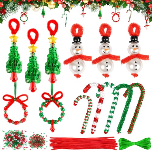 Landifor 48 Set Weihnachten Perlen Basteln Kinder Weihnachtsperlen Bastelset zu machen Schneemann Weihnachtsbaumschmuck DIY Handwerk hängende Weihnachtsdeko Weihnachten Geschenke für Jungen Mädchen von Landifor