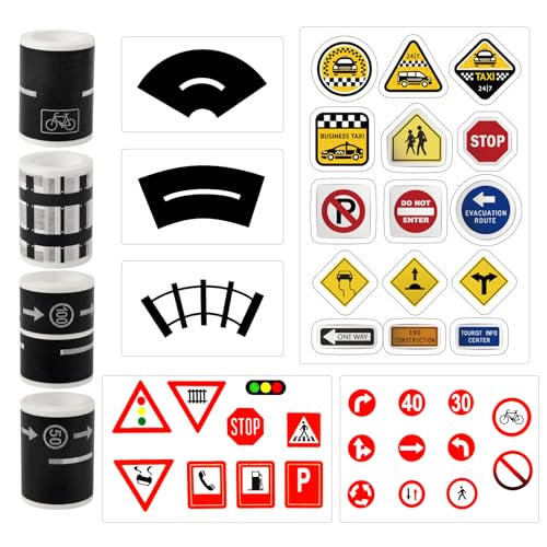 Landrain 10 Stück Klebestrasse Klebeband Straße Kinder zum Aufkleben, DIY Abnehmbar Klebestreifen Strasse, Klebestraße Klebe Straßen von Landrain