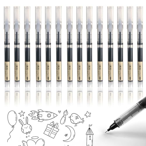 Landrain 14 Stück 0.5mm Schnell Trocknende Tinte Gel Pen, Gelstifte Schwarz, Gel Kugelschreiber Hochwertig von Landrain