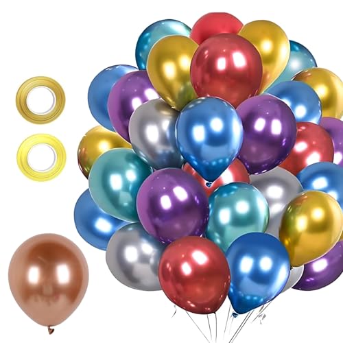 Landrain 50 Stück Luftballons Bunt, 10 Zoll Latexballons Ballons Geburtstag, Metallic Heliumballons von Landrain