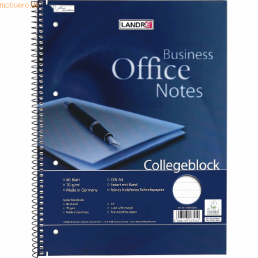 10 x Landre Collegeblock Office A4+ 80 Blatt 70 g/qm 4-fach gelocht li von Landre