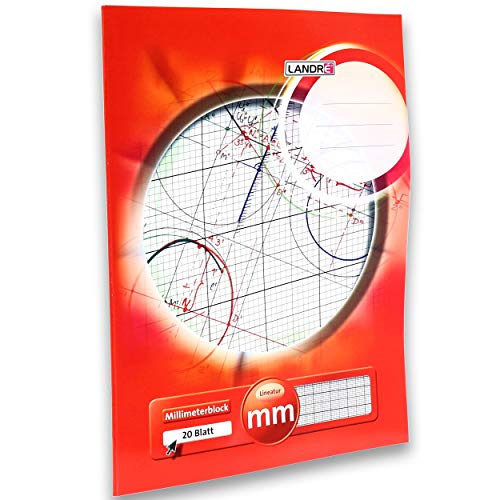 Landré Millimeter-Block A3, 80 g/m² Papier, 20 Blatt Kopfgeleimt, Linienfabe rot von LANDRÉ