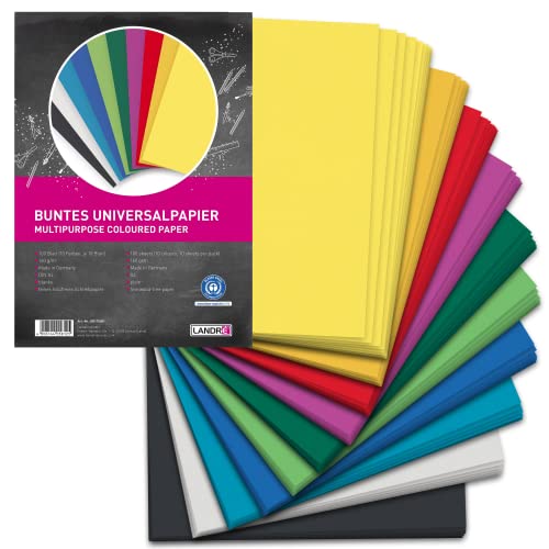 Landré 100 Blatt A4 buntes Ton-Papier, 160g/m², DIY- Material, 10 Farben von LANDRÉ