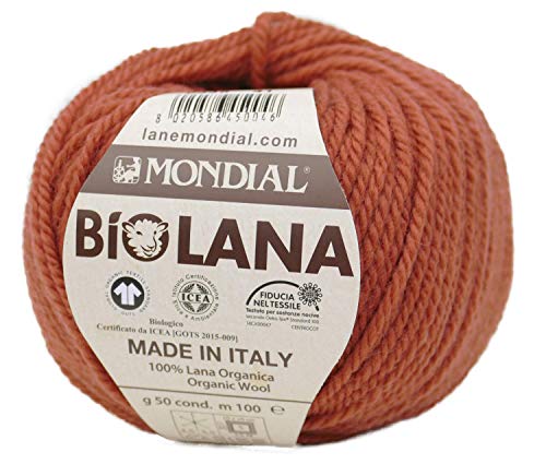 BioLana Naturwolle Farbe 335 herbstorange, Biowolle, organic wool 100% reine Schurwolle zum Stricken und Häkeln von Lane Mondial Bio Lana