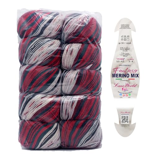 Packung 10 Knäuel Fantasy Merino Mix Weich Buntes Strickgarn aus Merinowolle, 500 g, Lauflänge 130 m (1, 44) von LaneWorld