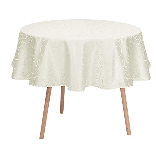 Laneetal Tischdecke Tischtuch Ornamente Damast Seidenglanz Tafeldecke abwaschbar wasserdicht schmutzabweisend Eckig Oval Rund wählbar Creme Rund 160 cm von Laneetal