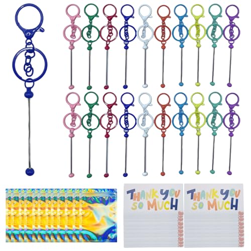 Lanfarofa 60-teiliges DIY-Schlüsselanhänger-Set, inklusive 20 Blanko-Perlen-Schlüsselanhänger, 20 wiederverschließbare Beutel, 20 Dankeskarten für DIY-Projekte, handgefertigte Schmuckherstellung von Lanfarofa