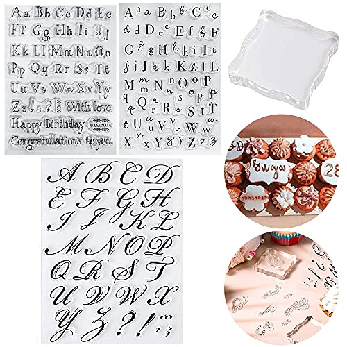 Brief-Alphabet-Kuchen-Stempelwerkzeug Keksstempelformen Fondant-Okie-Stempel Großbuchstaben Kleinbuchstaben Form Set mit Stempel Untersetzer für DIY Kuchen Home Party Decor Supplies (3PCS) von Lanfly