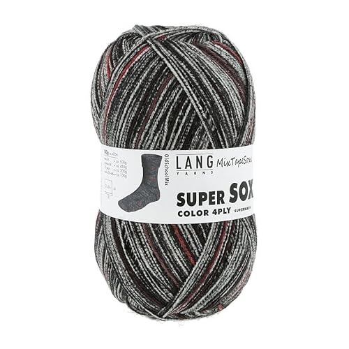 100 g/ 420 m Super Soxx color 4 fach Fb. 451 SCHWARZ/ROT von Lang Yarns