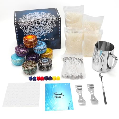 LangRay Kerzen Selber Machen Set, DIY Kerzen Gießen Set, Kerzenwachs Duftkerze Geschenke Kerzenherstellung Kit mit 550ml Schmelztopf, 480g Sojawachs, 8 Kerzendosen, 8 Farbblöcken, 50 Kerzendocht von LangRay