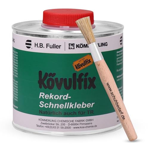 300g Dose EPDM Kleber - Kontaktkleber - veganer Kraftkleber - Kövulfix Rekord Schuhkleber extra stark wasserfest mit Klebstoffpinsel - der flexible Sohlenkleber Lederkleber Alleskleber made in Germany von Langlauf Schuhbedarf