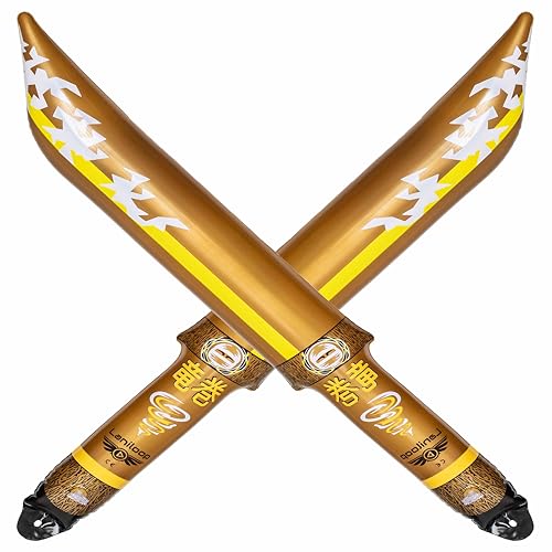 Laniloop Goldenes Aufblasbares Ninja-Schwert für Kindergeburtstage | Ideal für Themenpartys und Rollenspiele | Mitgebsel Gastgeschenke | (10 Stück) von Laniloop