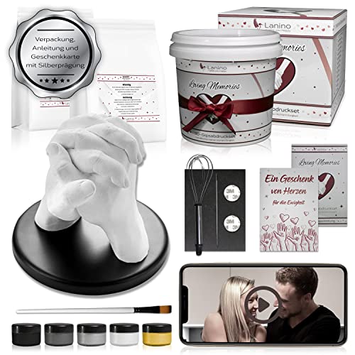 Lanino® XXL-Gipsabdruckset: Premium Handabdruck Set für Paare mit umfangreichem Zubehör | Ob zum Geburtstag, zum Jahrestag, zum Valentinstag oder zur Hochzeit, schenke einen Moment Ewigkeit von Lanino