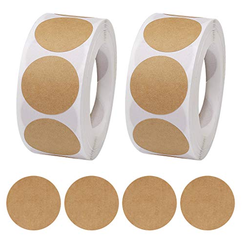 1000 Stück Kraftpapier Geschenkaufkleber, 2,5 cm Rund Kraftpapier Aufkleber zum Beschriften, Geschenksticker Selbstklebend für Geburtstag Hochzeit Weihnachten von Lanjue