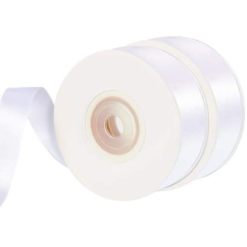 2 Rollen Satinband Weiss, 2cm x 22 m Schleifenband Hochzeit Geschenkband Weiß Dekoband für Geschenkverpackung Blumenstrauß Kuchendekoration Hochzeitsfeier von Lanjue