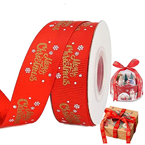 9,1 m langes Weihnachtsband, 2,9 cm breit, rotes Frohe Weihnachten, Geschenkband für Weihnachten, Kuchen, Baum, Kränze, Karten, Dekorationen von Lanjue