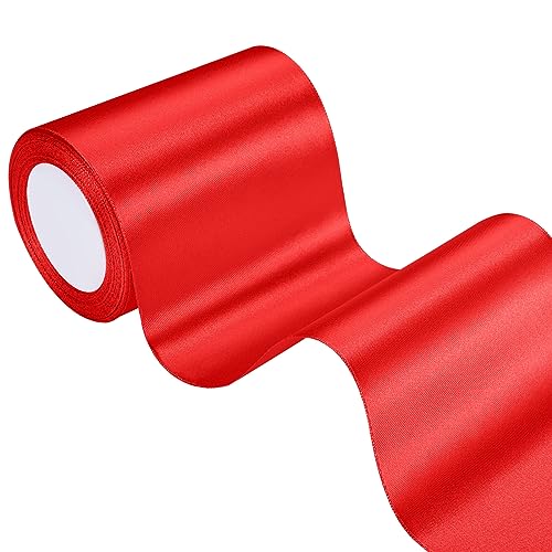 Rotes Band, 22 m x 10 cm Große Schleife Satinband Breit Geschenkband Rot Geschenkschleife Groß für Verpacken von Geschenken Weihnachten Hochzeit Dekorieren Eröffnungszeremonie Auto Stuhl Türen von Lanjue