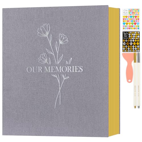 Lanpn Fotoalbum Selbstklebend Einkleben Scrapbook, Große Leinen OUR MEMORIES Groß Weiße Seiten Fotobuch zum Selbstgestalten für 10x15cm 13x18cm A4 A5 Bilder (40 Blatt/80 Seiten,Grau) von Lanpn